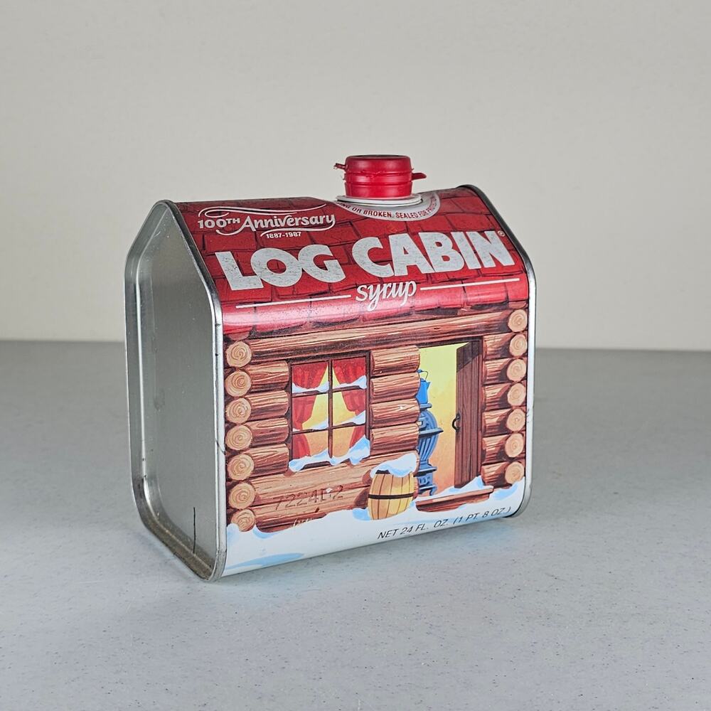 VINTAGE LOG CABIN SYRUP 1OOth ANNIVERSARY 24 oz. TIN 1887 - 1987 -